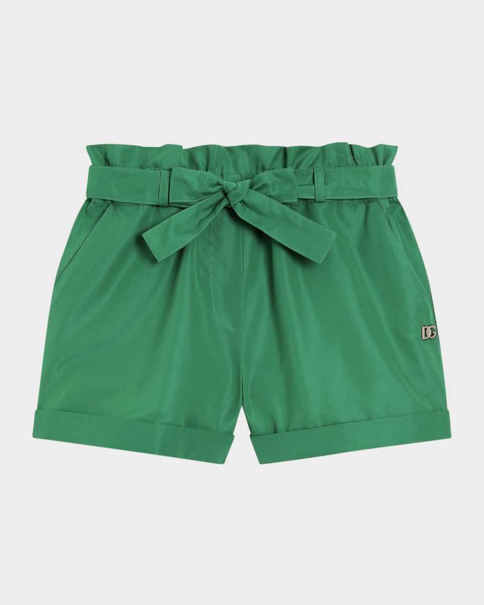 Girl's Logo-Plaque Belted Shorts, Size 4-